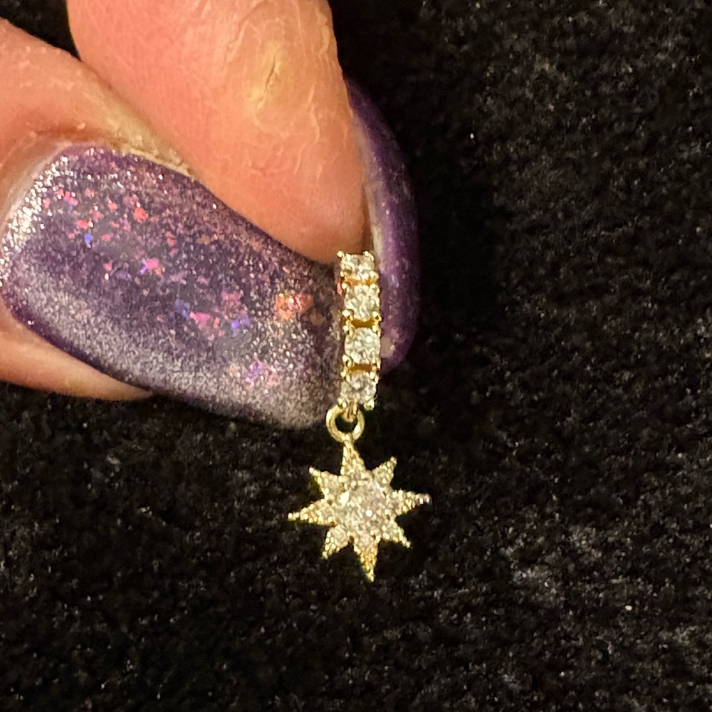Nose Ring- Star Shaped Zirconia Piercing Nose Ring, stainless steel gold tone.